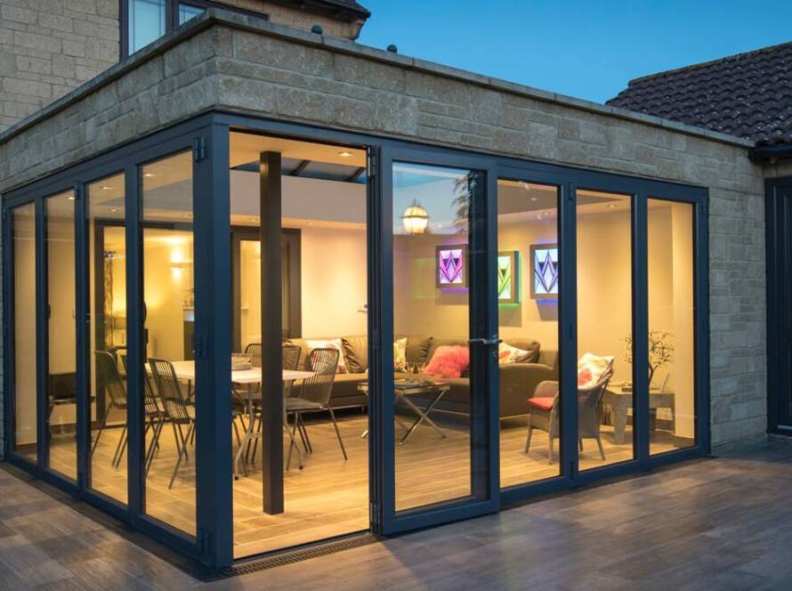 Bifold door installation Hitchin rear extension with aluminium folding doors open