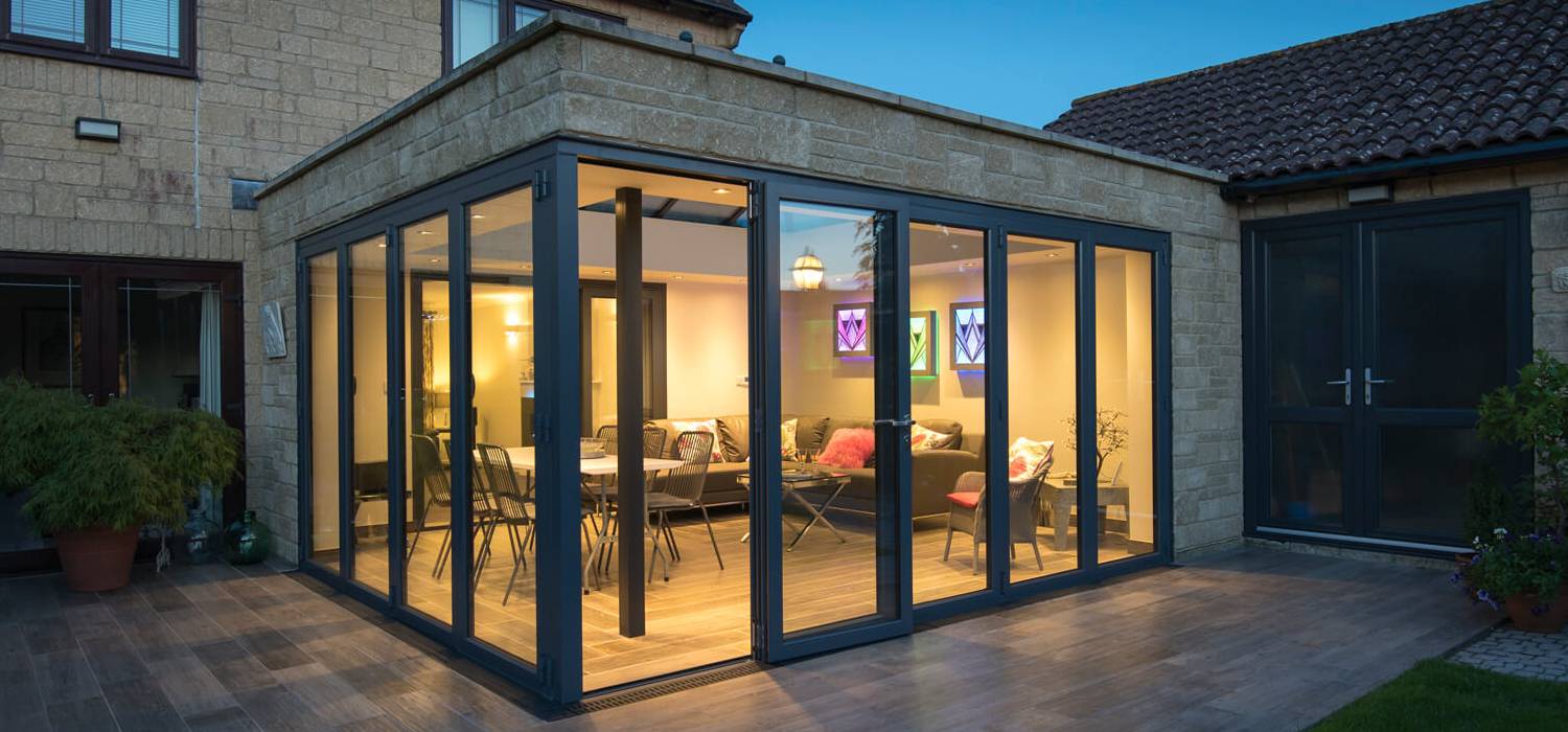 Bifold door installation Hitchin rear extension with aluminium folding doors open