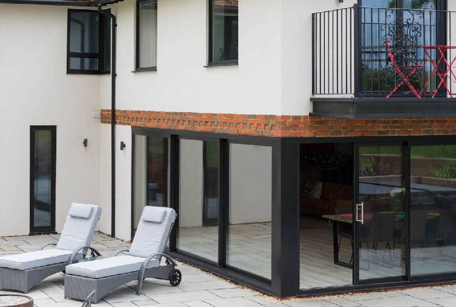 Slim aluminium windows fitted in modern Harpenden property
