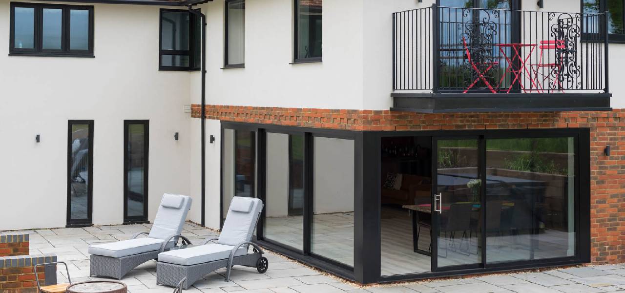 Slim aluminium windows fitted in modern Harpenden property